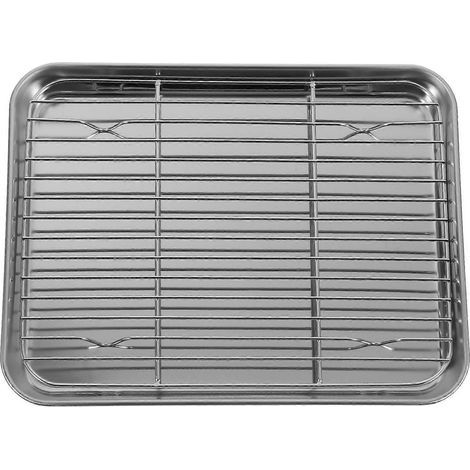 Set mit 2 rechteckigen Edelstahl-Backblechen mit herausnehmbarem Kühlgitter – 26 x 20 x 2,5 cm (1/4)