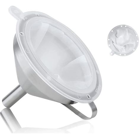 BEBUSINGOTO Embudos de acero inoxidable de 13 cm (5 pulgadas) con asa de filtro y colador de malla 200 para transferir ingredientes líquidos y mermeladas. (1/4)