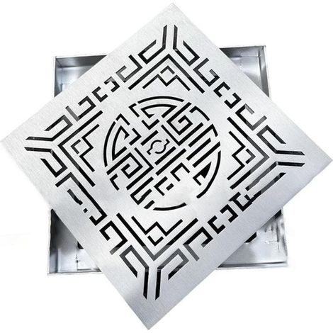 Scarico a pavimento in acciaio inox, griglia di drenaggio in acciaio inox, copertura di drenaggio per esterni, griglia per canale di scolo dell'acqua piovana (200 x 200 x 25 mm) (1/5)