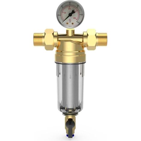 All copper pre-filter with 3/4 inch wall-mounted boiler pressure gauge with 1/2 inch gasket (1/4)
