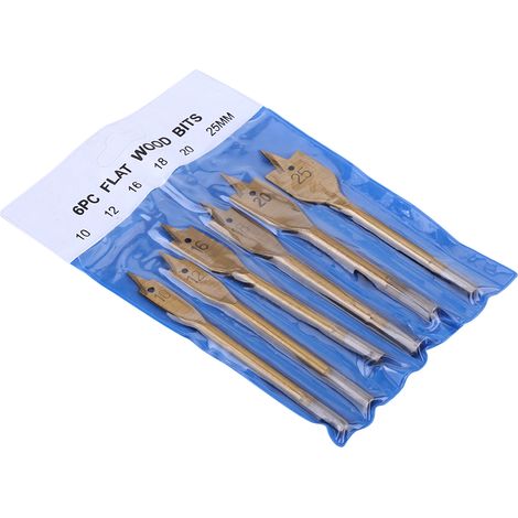 Lot de 6 mèches plates à bois en acier haute carbone, forets à pelles pour perçage 10-25 mm (1/5)
