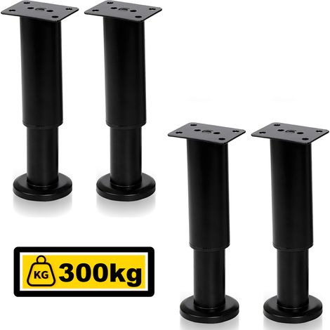 Randaco 4X Piedi per mobili 12-18cm estensibili (nero) Piedini per zoccolo Gamba di sostegno Gamba per mobile Piedini per zoccolo per hotel regolabili Piedi (1/5)