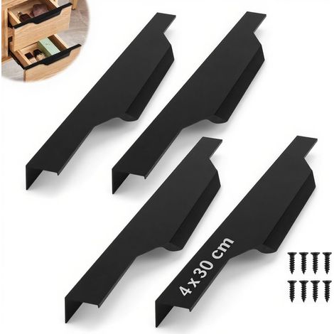 4 Pièces 300 mm Poignée Meuble Cuisine, Noir Poignet de Porte Cuisine, Caché Poignée Meuble Cuisine, Modernité Poignee Meuble, avec 8 Vis, pour Tiroirs, Placards, Portes de Cuisine (1/5)