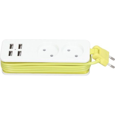 Multiprise 1200W 10A, 2 prises rondes, 4 Ports USB, pour téléphone et ordinateur portable (1/5)