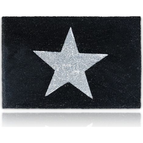 Relaxdays Felpudo con Estrella, Alfombrilla Coco y PVC, 40 x 60 cm,  Alfombra Bienvenida Antideslizante, Color Negro (1/5)