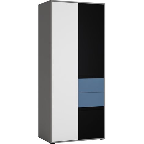 Kleiderschrank Jugendzimmer LIIVA-129 in grau mit schwarz, weiß, blau, B/H/T: ca. 83,7/197/54 cm (1/4)