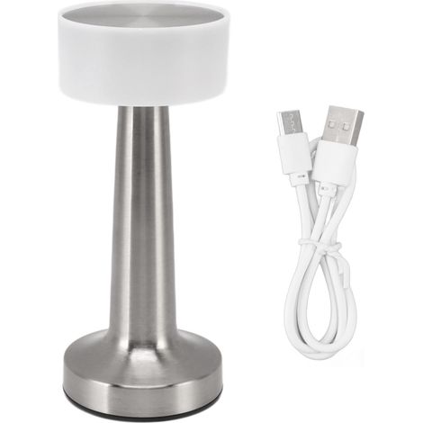 Ortviai Lampe de Table Portable Rechargeable avec Toucher, 3 Niveaux de Luminosité, Style Industriel Minimaliste, Argent (1/5)