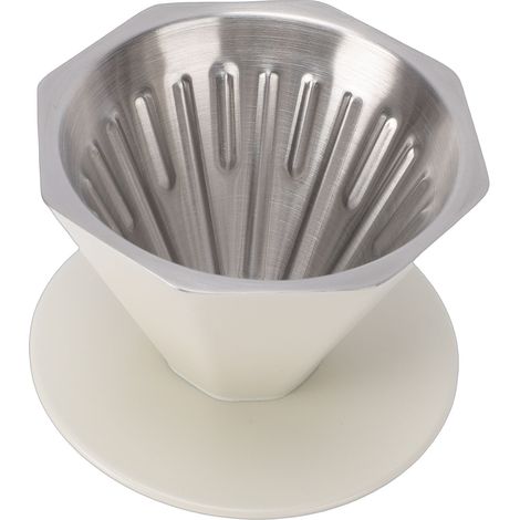 Filtre à café à double paroi en acier inoxydable 304, conique octogonal, beige, idéal pour la maison, les voyages et le bureau. (1/5)