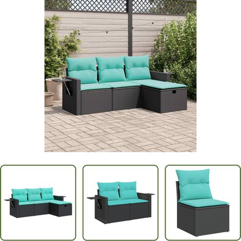 Gartenmöbel - 4-tlg. Garten-Sofagarnitur mit Kissen Schwarz Poly Rattan (1/5)