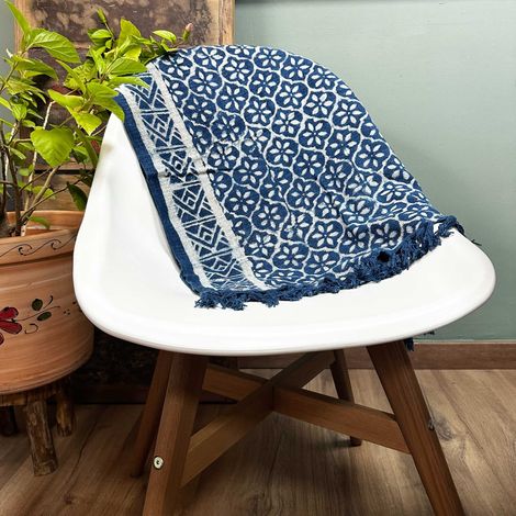 Tapis de Couloir Indigo Fait Main - 170x60cm - Carreaux Madjid- Vendu par 1 (1/4)