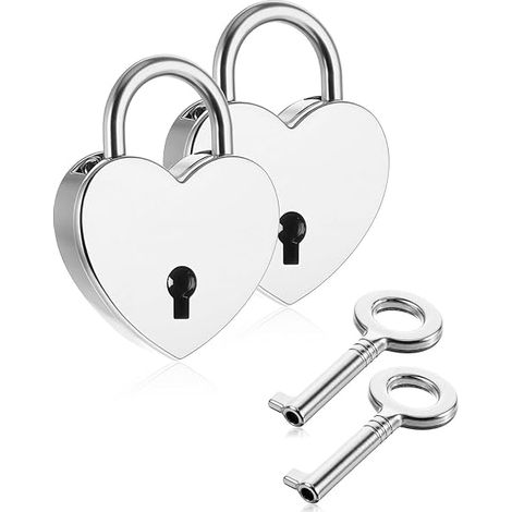 Vintage Heart Shape Mini Padlock with Key Heart Lock Heart Padlock for Cabinet Jewelry Box Diary Drawer (Silver) (1/5)