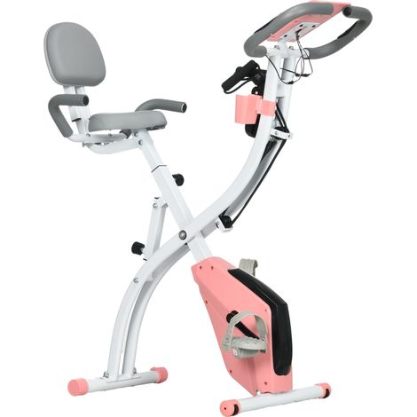 2-in-1 Folding Exercise Bike with 8-Level Magnetic Resistance, Arm Resistance Band, Pulse Sensor, Pink (1/5)