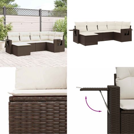6-tlg. Garten-Sofagarnitur mit Kissen Braun Poly Rattan - Gartenmöbel Set - PE-Rattan Möbel - Outdoor Lounge - Esszimmergarnitur - Terrassenmöbel - Home & Living (1/5)
