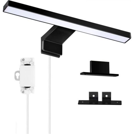 LED Bathroom Mirror Light, Black, 5W, 30cm, 400lm, Cabinet Light, Cool White 6000K, IP44 Waterproof, Clip-on Light for Bathroom Furniture, Surface Mount Wall Light (300mm) (1/4)