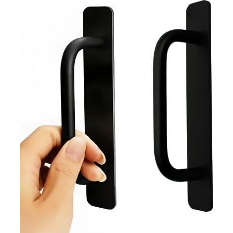tiradores autoadhesivos para puertas exteriores, color negro/plateado/dorado, para puertas correderas, balcones, cocinas y baños Instalación sin taladros 14,7 cm (negro)