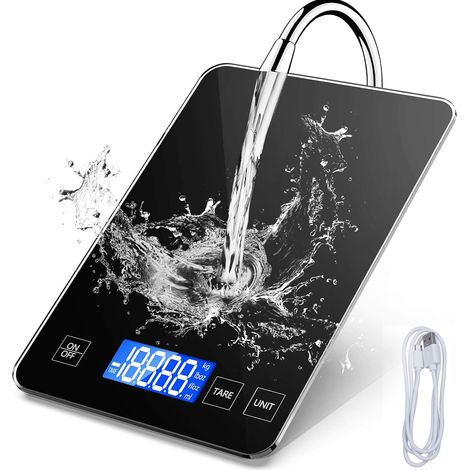 Balance de cuisine numérique de 1 g à 15 kg, haute précision, écran LCD, grand plateau, fonction tare, noire-AquaForge (1/5)
