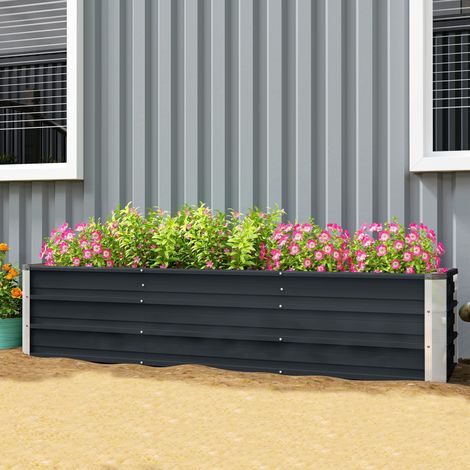 Outsunny Hochbeet aus Stahl Gartenbeet Pflanzkasten Blumenkasten Blumenkübel mit Handschuhe Grau 183 x 47 x 40 cm