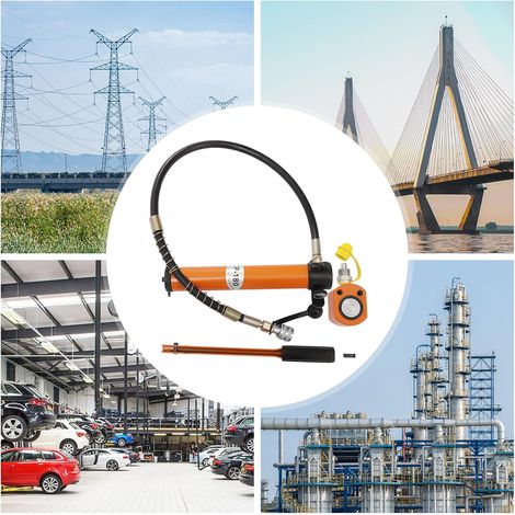 10T Hydraulic Ram Cylinder Jack with CP-180 Manual Hydraulic Pump Low Profile Porta Power Ram Single-Acting Mini Jack 70MPa High Pressure Portable Car Lift (1/5)