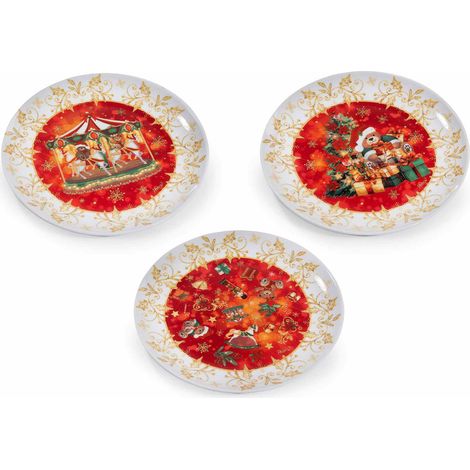 Piatti natalizi in vetro decorato con fantasie festive set 6 pezzi assortiti (1/4)