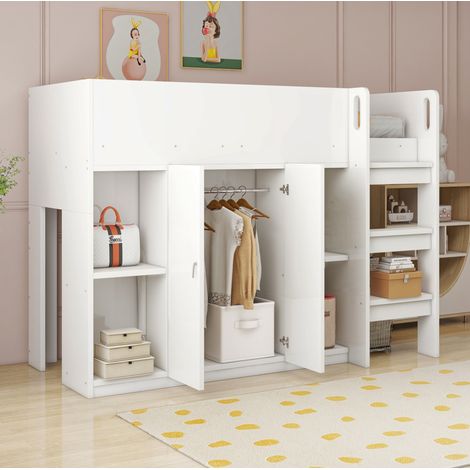 lit enfant mezzanine rangement armoire 90x200 bois OKMYHOME (1/5)