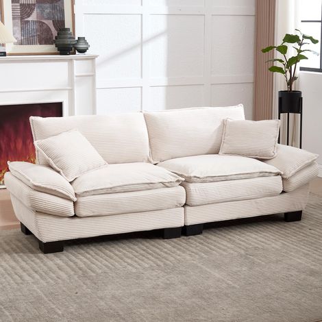 Un canapé deux places moderne et épuré, doté d'un matelas en plumes. Un seul oreiller suffit confortable et spacieux, il convient parfaitement au salon, à la chambre ou au bureau. Beige. (1/5)