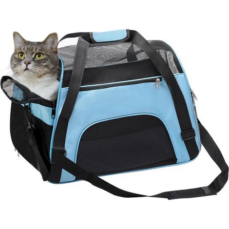 Sac à dos de transport souple pour chiens et chats - Confortable - Approuvé par les compagnies aériennes - Sac à dos de voyage pour petits animaux avec dessus et côtés en filet - Bleu S (1/4)