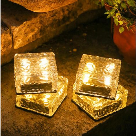 Farolas de piedra de cuatro bloques, luces LED alimentadas por energía solar, luces para caminos de suelo, luces para patios/patios/jardines, luces decorativas. (1/3)