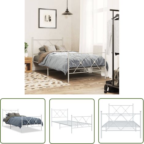 The Living Store Cadre de lit métal sans matelas avec pied de lit blanc 90x190cm - Cadre De Lit - Lit Simple - Lit Metal - Lit Blanc - Meuble Chambre (1/5)