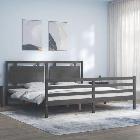 Massivholzbett mit Kopfteil Grau 200x200 cm (1/5)