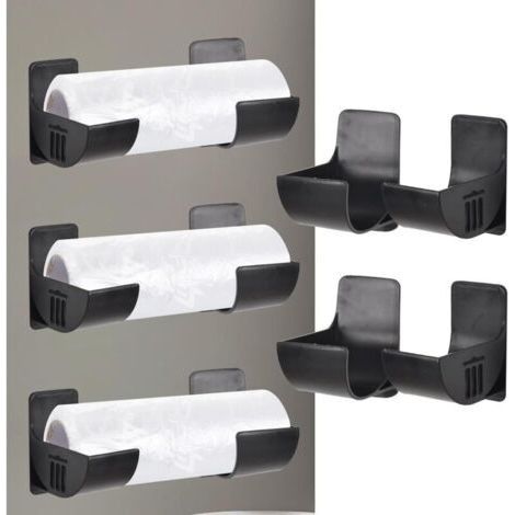4 Pièces Film Alimentaire Support Rangement Porte, Organisateur de pier Aluminium, Boîte Rangement Murale en Plastique, Distributeur de Sacs Poubelle pour Armoire, Salle de Bains, Réfrigéra (1/5)