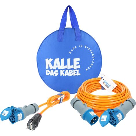 KALLE Camping Starter Set Campingkabel Polyurethan ORANGE 3G 2,5 mm² 25 Meter + Adapterkabel 3G 2,5 mm² 1,5 Meter Schuko Stecker auf CEE Kupplung