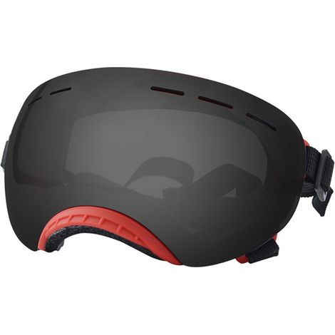 Occhiali da sole alla moda con montatura rossa e lenti grigie.