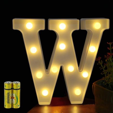 MINKUROW Luces de Letras Alfabeto Iluminado Lámpara LED Luces de Letras Letra Deco Funciona con Pilas para Fiesta Boda Decoración de Bar en casa (W)