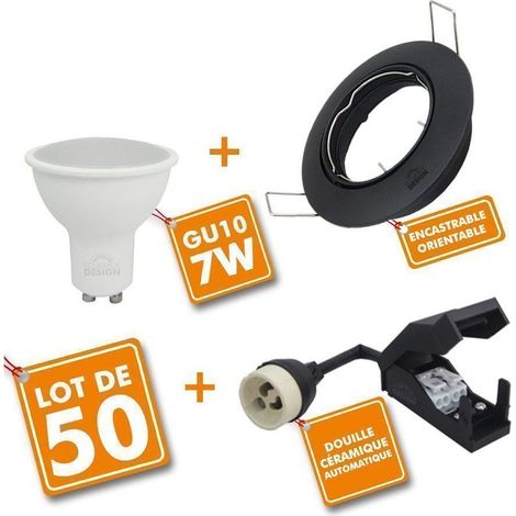 Lot de 50 Spot encastrable NOIR orientable complet LED 7W eq 60W Température de Couleur: Blanc chaud 2700K (1/5)