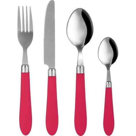Set de 24 couverts lisse en acier inoxydable avec poignée magenta (1/5)
