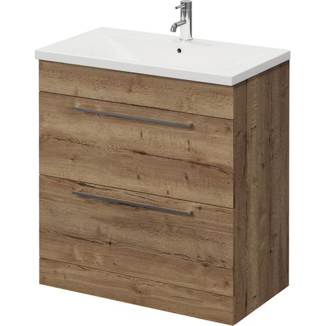 Napoli 460 Tobacco Oak 800mm 2 Drawer Vanity Unit with Glide Basin - 800mm - Chrome 480mm Handle