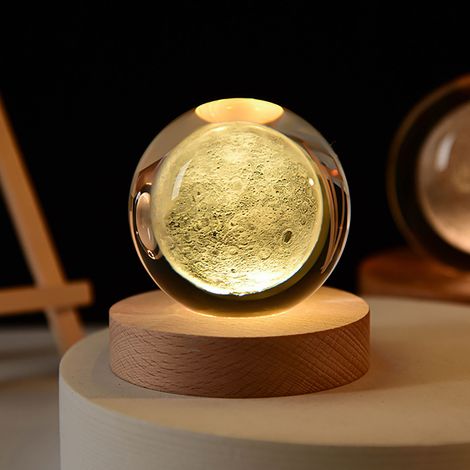 Veilleuse boule de cristal, technologie de gravure 3D, motif clair, lumière douce, interface USB, socle en bois décoratif (1/5)
