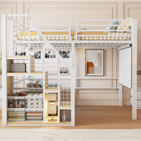 lit adulte rangement 140x200 métal blanc haut sécurité OKMYHOME (1/5)