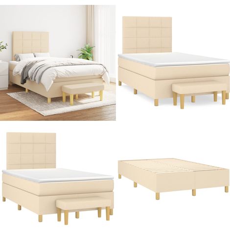 Sommier à lattes de lit avec matelas Crème 120x200 cm Tissu - Lit Plateforme - Lit Double - Matelas À Ressorts Ensachés - Literie - Chambre À Coucher - Home & Living (1/5)