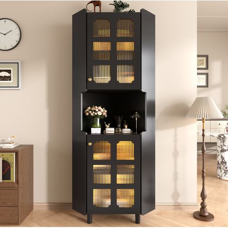 Mueble esquinero LED de 63,5 x 157,5 cm con espacio de almacenamiento, estante abierto, ahorra espacio, MDF lacado - negro (1/5)