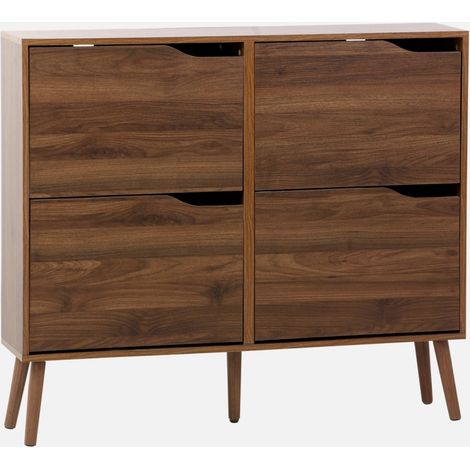 Scarpiera con decoro effetto legno, 4 ante