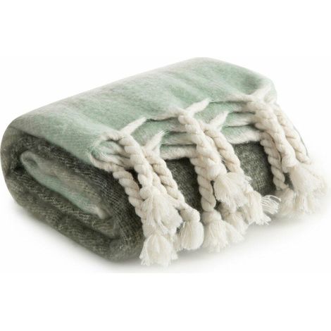 Manta de mohair de 130x170 cm, color verde crema. (1/5)