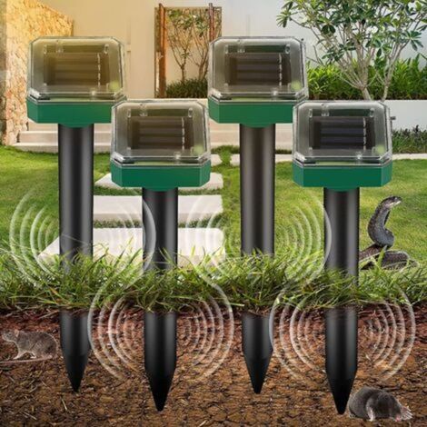 Set mit 4 Ultraschall-Haustierabwehrgeräten IP65 Solar-Ultraschall-Maulwurfabwehrgerät Solar-Gartenabwehrgerät Anti-Maus Anti-Tier (1/5)