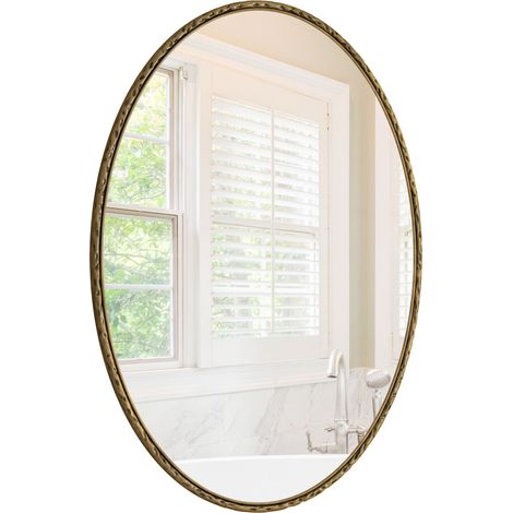 Miroir ovale en fer forgé rétro, effet ancien, à suspendre au mur, adapté à la salle de bain, la chambre et le salon (Or) (1/5)