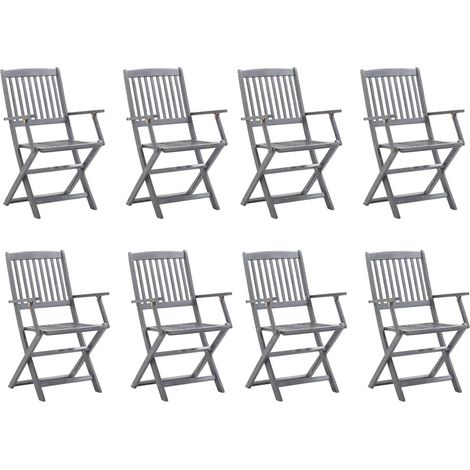 Lot de 8 Chaises de jardin et de camping pliables, Chaises de relaxation, avec coussins Bois d'acacia OIB9885E (1/5)