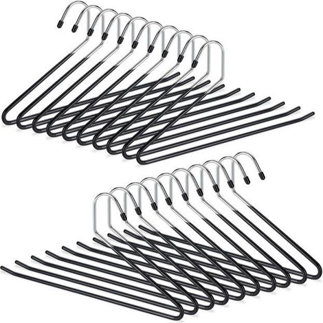 60 cintres à pantalons en métal, revêtement PVC antidérapant, 35 cm, noir, pour armoire compacte (1/5)