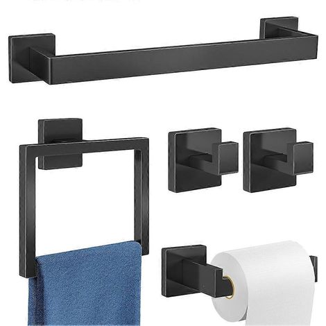 Ensemble de 5 accessoires de salle de bain : porte-serviettes mural en acier inoxydable noir40 cm (15,74 po)noir (1/5)