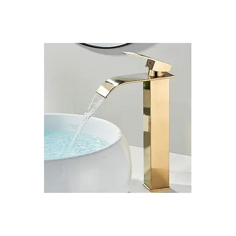 Miscelatore per lavabo da bagno, rubinetto a cascata alta per lavabo da bagno, oro (1/5)
