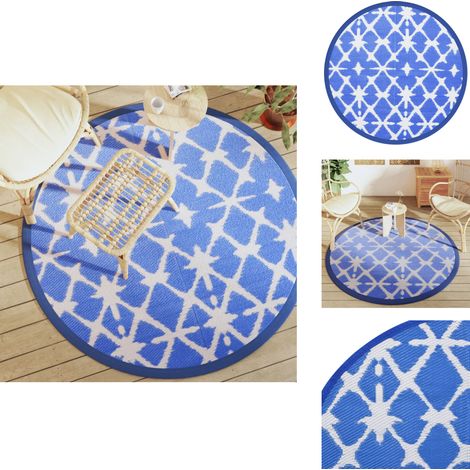 Tapis d'extérieur ARAKIL bleu et blanc Ø160 cm PP - Tapis Exterieure - Tapis De Jardin - Tapis Rond - Tapis Bleu - Tapis Design (1/5)
