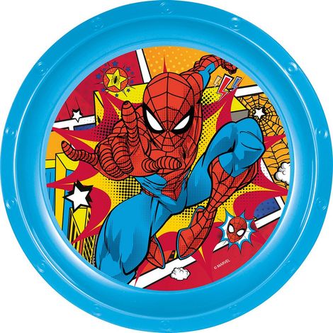 Marvel Piatto piano blu per bambini in plastica Spiderman resistente agli urti accidentali e riutilizzabile (1/3)